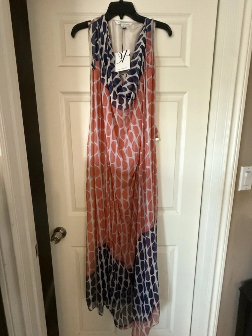 Diane von Furstenberg Naira Bis Maxi Dress Coral Geometric Print 4